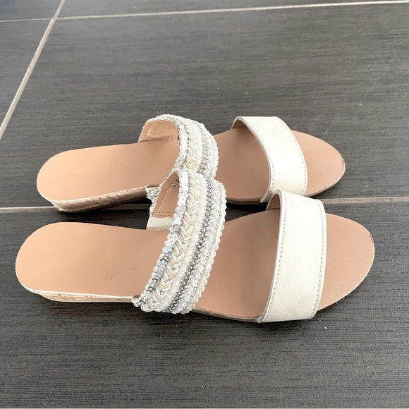3/$45 Cream Two Strap Beaded Sandals - Picture 2 of 2